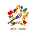 Italian spaghetti in star shape, logo, emblem. Concept for pasta label