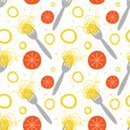 Italian spaghetti and tomatoes seamless pattern