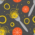 Italian spaghetti and tomatoes seamless pattern