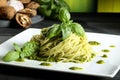 Italian stills pasta with pesto genovese Royalty Free Stock Photo