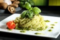 Italian stills pasta with pesto genovese Royalty Free Stock Photo