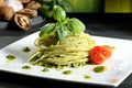 Italian stills pasta with pesto genovese Royalty Free Stock Photo