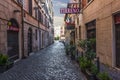 Rome/Italy - August 26, 2018: Italian Street Via di S. Martino Ai Monti, Tirreno Hotel Facade