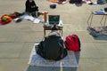 Italian students protest against the government`s choice to close schools by following remote lessons on the sidewalk