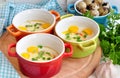 Italian style, Eggs baked with mozzarella and green onion, Royalty Free Stock Photo