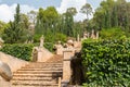 Italian style garden with a ornamental staircase. Mediterranean vegetation. Majorca, Spain. Royalty Free Stock Photo