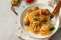 Italian style pasta dinner. Spaghetti with Meatballs with Tomato Sauce Royalty Free Stock Photo