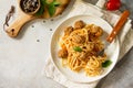 Italian style pasta dinner. Spaghetti with Meatballs with Tomato Sauce Royalty Free Stock Photo