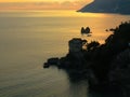 Italian sunset, amalfi coast, sea, rocks