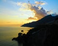 Italian sunset, amalfi coast, sea, rocks