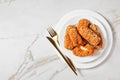 Italian suppli al telefono on a plate, copy space