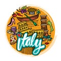 Italian symbols in circle background.