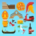 Italian symbols isolate. Vector pictures in flat style