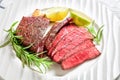 Italian tagliata juicy rare beef sirloin steak