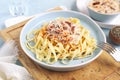 Italian tagliatelle with cream sauce from sun-dried tomatoes Royalty Free Stock Photo