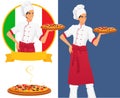 Italian tasty pizza and man chef