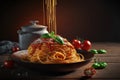 Italian tasty spaghetti with tomato sauce. Generative AI