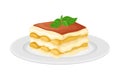 Italian Tiramisu Cake Layered with Whipped Cream and Mascarpone Cheese Vector Illustration