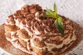 Italian Tiramisu cake on a plate macro. Horizontal