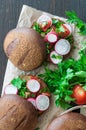 Italian tomato bruschetta with chopped vegetables, herbs and oil Royalty Free Stock Photo