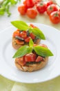 Italian tomato bruschetta with chopped vegetables, herbs and oil Royalty Free Stock Photo