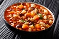 Italian tomato fagioli soup with vegetables, ditalini pasta and ground beef close-up in a bowl on a table. horizontal Royalty Free Stock Photo