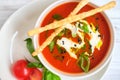 Italian tomato soup in white plate Royalty Free Stock Photo