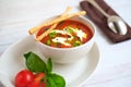 Italian tomato soup on white plate Royalty Free Stock Photo