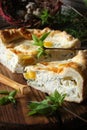 Italian Torta pasqualina pie with spinach, eggs