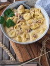 Italian tortellini dish alla panna Royalty Free Stock Photo