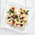 Italian tortellini with feta cheese and pesto Royalty Free Stock Photo