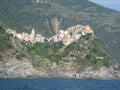 Italian town nestled in mountains at seaside Royalty Free Stock Photo