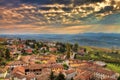 Italian town at sunset. Piedmont, Italy. Royalty Free Stock Photo