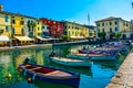 Italian town view, fishing boat view, Lago di Garda, Lake Garda coast Royalty Free Stock Photo