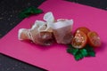 Italian traditional ham, sliced prosciutto crudo with small cherry tomatoes Royalty Free Stock Photo