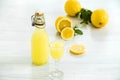 Italian traditional liqueur limoncello with lemon Royalty Free Stock Photo