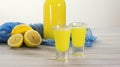 Italian traditional liqueur limoncello with lemon Royalty Free Stock Photo