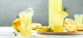 Italian traditional liqueur limoncello with lemon. Long banner format Royalty Free Stock Photo