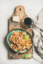 Tagliatelle bolognese with minced meat and glass of red wine Royalty Free Stock Photo