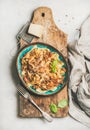 Italian traditional pasta dinner with tagliatelle bolognese, top view Royalty Free Stock Photo