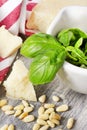 Italian traditional pasta ingredients on a wooden table Royalty Free Stock Photo