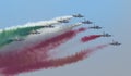 Planes jet of Italian tricolor arrows in acrobatic team during air show