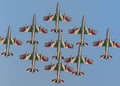 Planes jet of Italian tricolor arrows in a spectacular flight, during air show close up Royalty Free Stock Photo