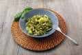 Italian troffie with pesto sauce Royalty Free Stock Photo