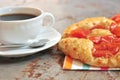 Italian vegetarian pizza and coffee in Italy Royalty Free Stock Photo