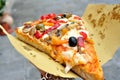 Italian vegetarian pizza on the streets of Italy Royalty Free Stock Photo