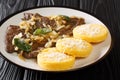 Italian Venetian food beef liver with onion and sage, served with polenta close-up in a plate. horizontal Royalty Free Stock Photo