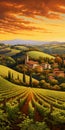 Italian Vineyard Landscape Painting In The Style Of Dalhart Windberg