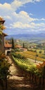 Italian Vineyard Landscape Painting In The Style Of Dalhart Windberg Royalty Free Stock Photo