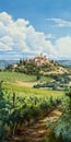 Italian Vineyard Landscape Painting In The Style Of Dalhart Windberg Royalty Free Stock Photo